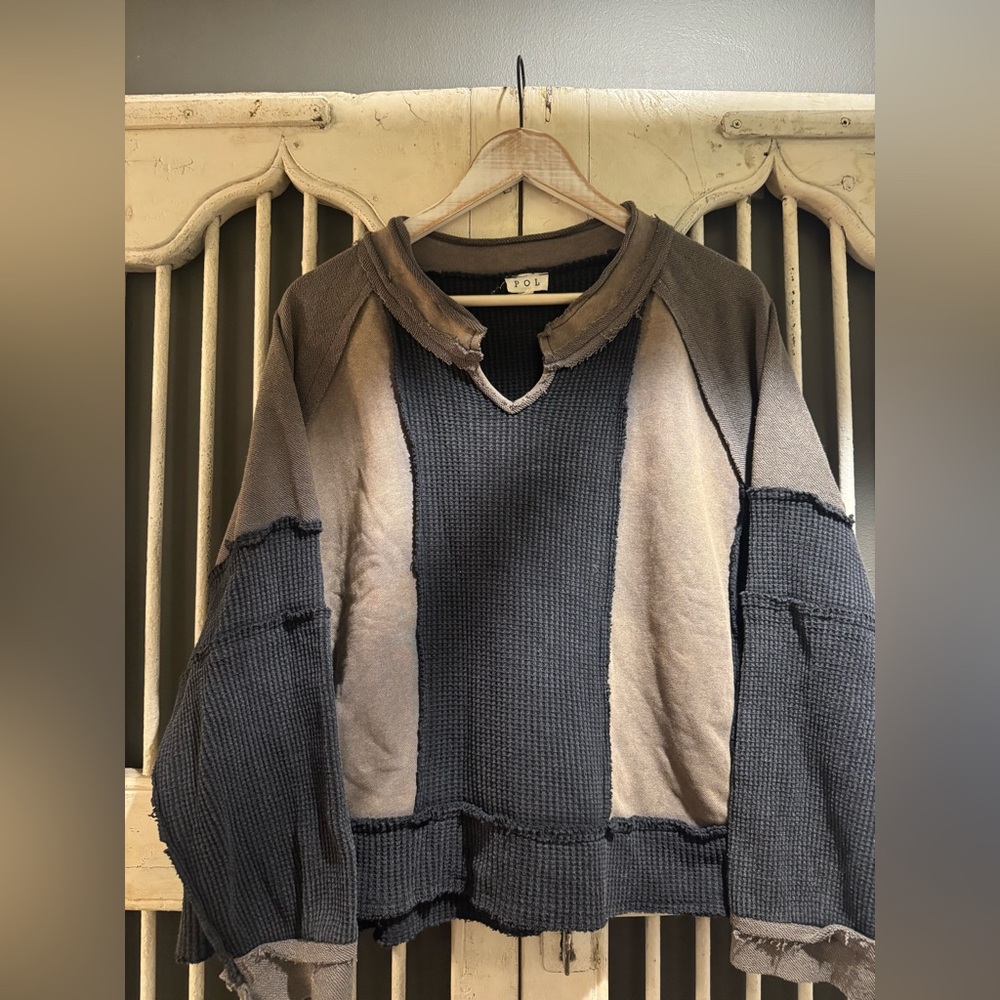 POL Washed Waffle Knit Raw Edge Sweatshirt copy: